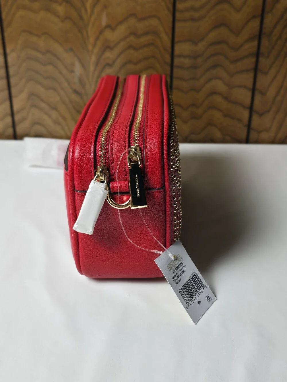 Michael Kors Small Red Quilted Studded Camera Bag